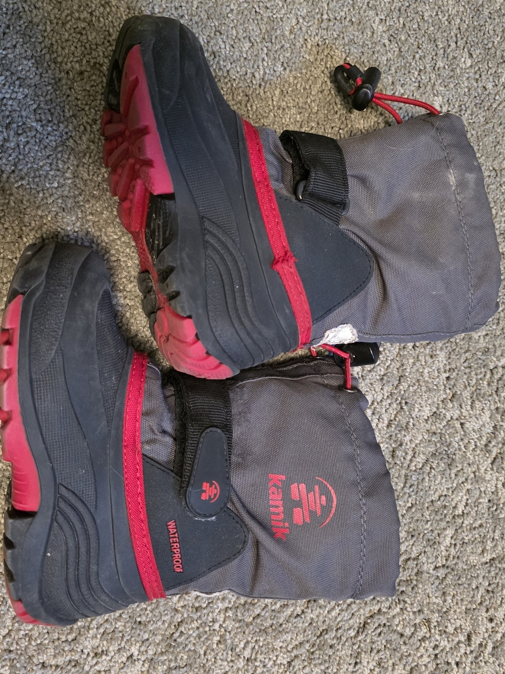 Kamik Gray and Red Kids' Waterproof Snow Boots